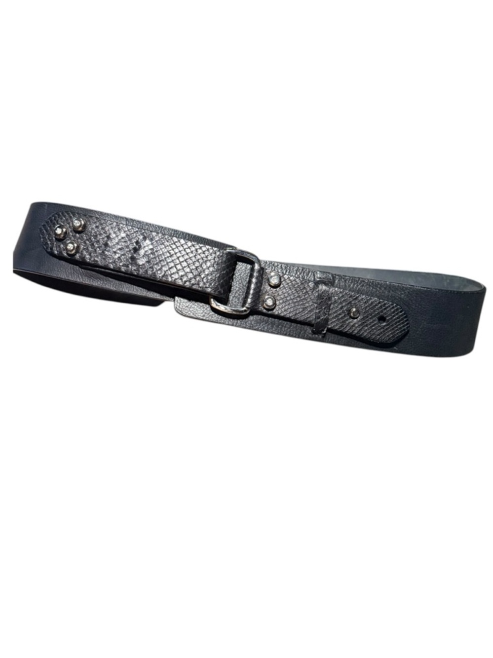 Roberto Montellassi Black Leather waist  Belt magnetic fastener rhinestone Large